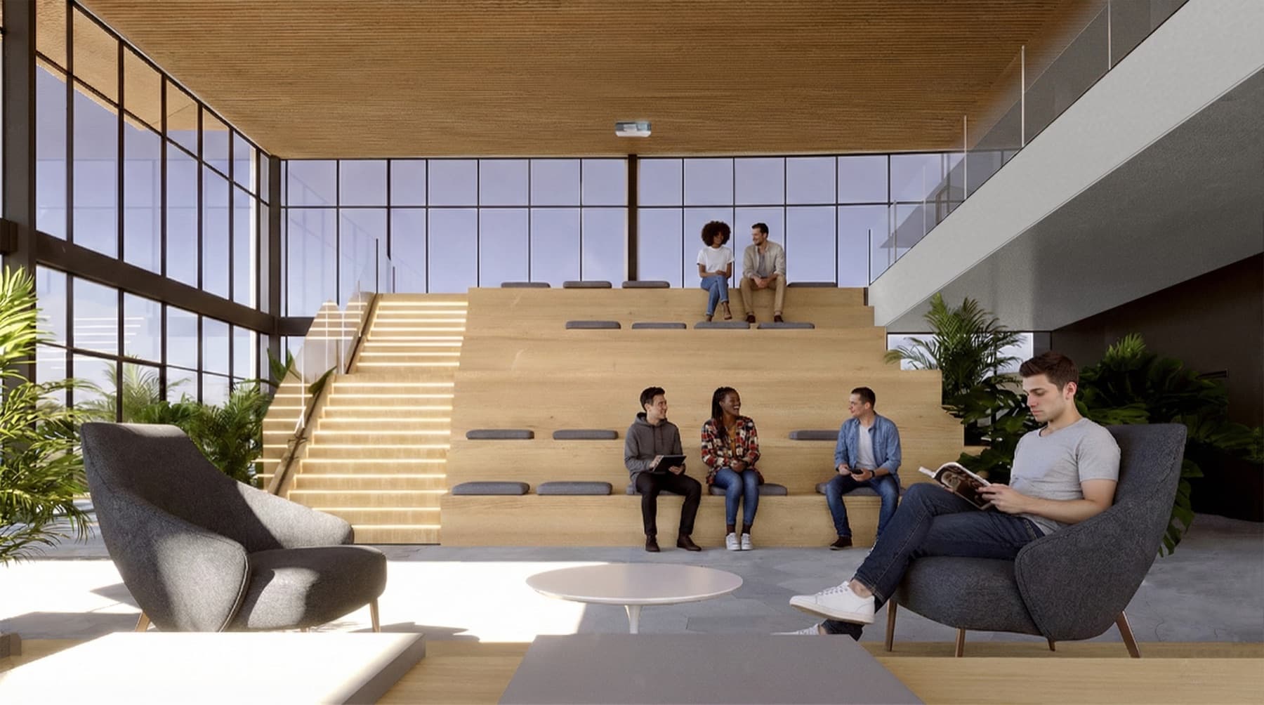 Hall do campus — render arquitetônico